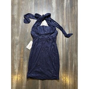 Navy Blue Sequin Halter Mini Dress Bodycon Cocktail Party Night Out